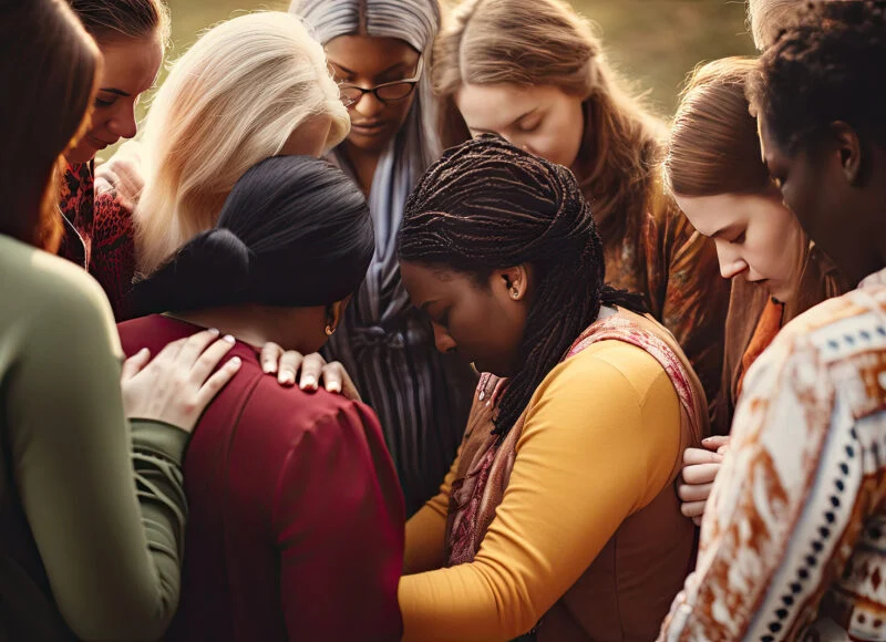 A circle of women praying together